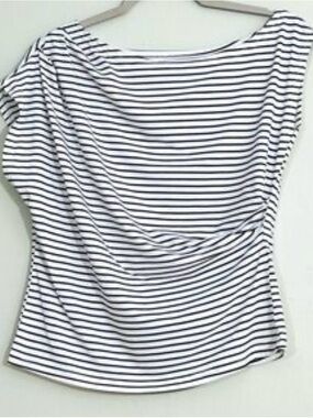Dazy Asymmetrical French Striped Tee - Black & White